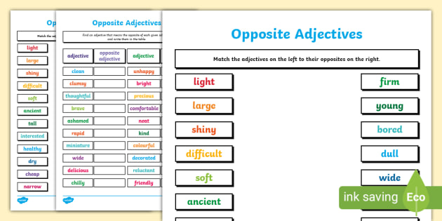 Opposites in English: Opposite Adjectives ESL Worksheet