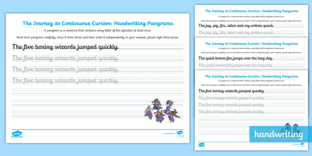 The Journey to Continuous Cursive: Handwriting Pangrams Activity