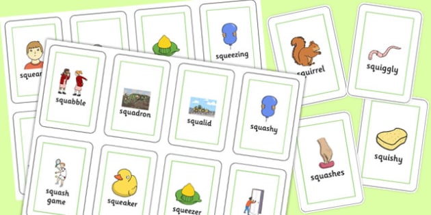 2 Syllable SQU Flash Cards (teacher made)