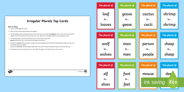 A Quiz Game for Plurals - Regular and Irregular Plural Patterns