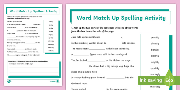 words ending in ly sentence matching worksheet twinkl