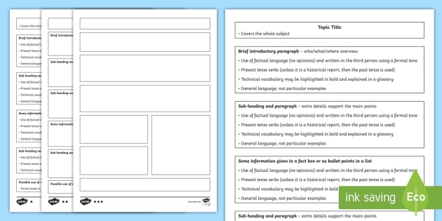 Non-Chronological Report Writing Guides and Worksheets