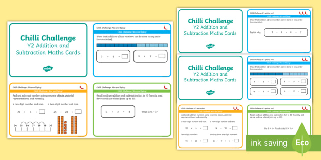 Chilli Challenge Year 2 Addition and Subtraction Maths Cards