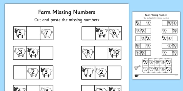 farm themed missing numbers worksheet 1 10 teacher made