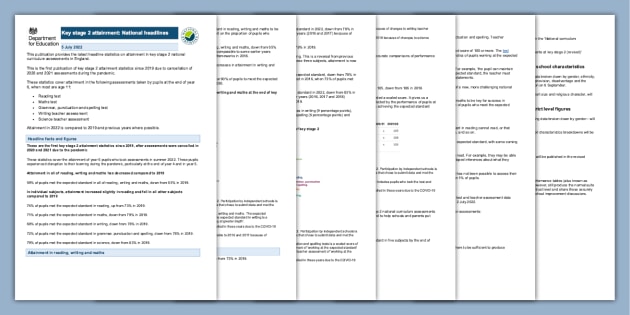FREE! - Key Stage 2 Attainment: National Headlines 2022