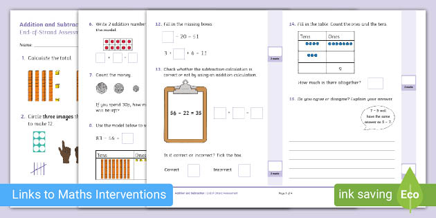 👉 Year 2 Addition and Subtraction End-of-Strand Assessment