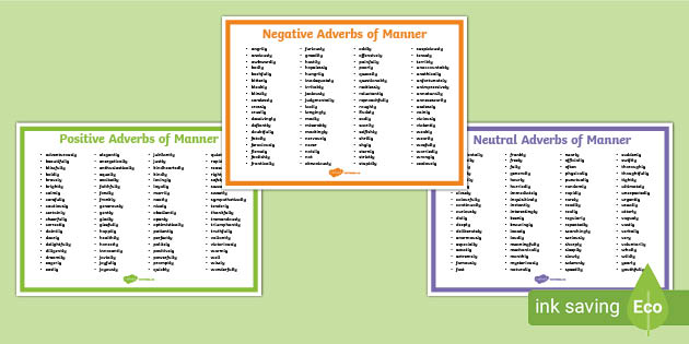 Adverbs Of Manner List Pdf Poster Years Twinkl