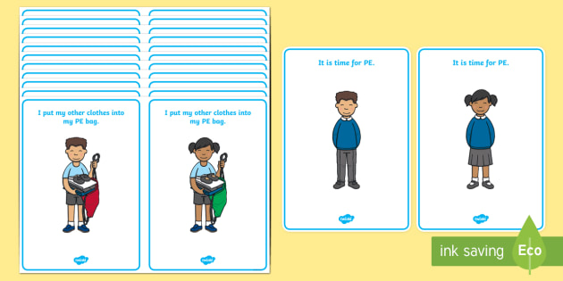 PE Changing Clothes Cards - PE, changing, changing clothes