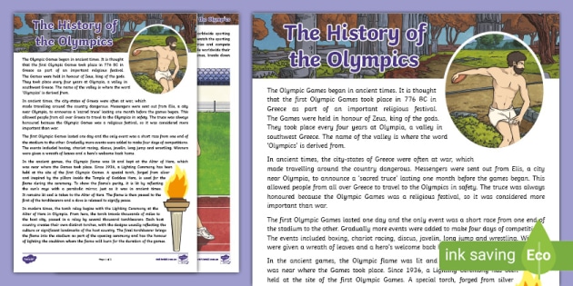 History Of The Olympic Games Fact File (teacher Made)