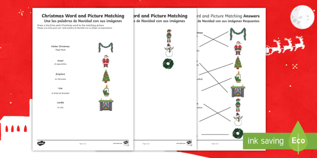 Christmas Word And Picture Matching Worksheet Worksheet English Spanish