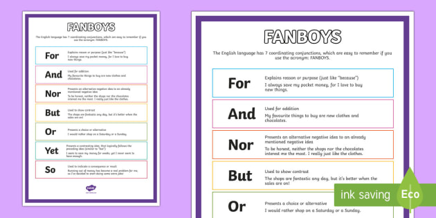 Co-ordinating Conjunctions FANBOYS Display Poster-Australia