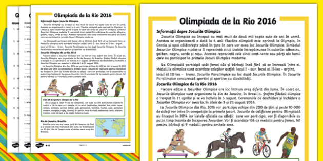 Olimpiada De La Rio 2016 FiÈ™Äƒ DiferenÈ›iatÄƒ De Comprehensiune A Textului