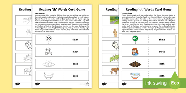 Reading Th Words Card Game Teacher Made