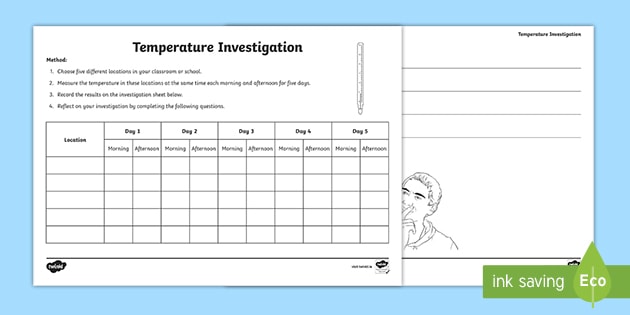 3rd and 4th class temperature investigation worksheet