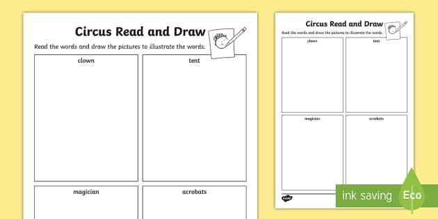 circus read and draw worksheet teacher made
