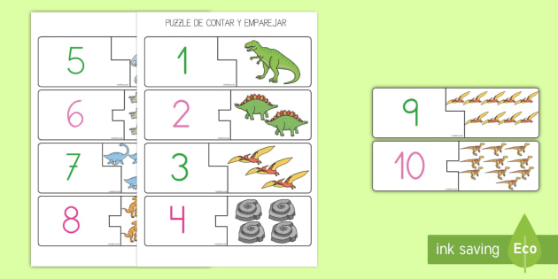 Puzzle de emparejar números: Los dinosaurios - Dinosaurios, pre-historia,