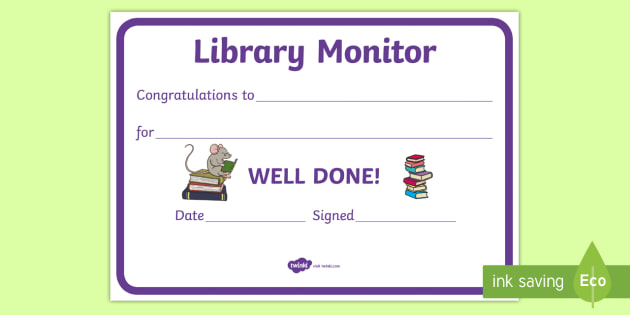 reward certificates library monitor award certificate