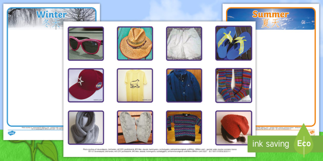Photo Summer And Winter Clothes Sorting Activity English