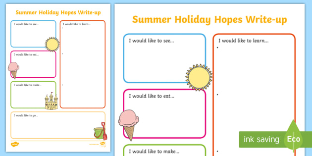 summer holiday hopes write up worksheet worksheet