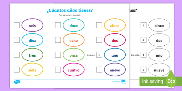 order the numbers worksheet worksheet spanish