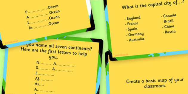 KS1 Geography Challenge Cards teacher - T T 14408 KS1 Geography Challenge Cards 