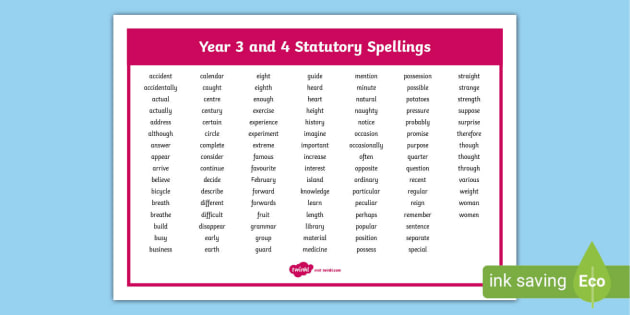 year 3 and 4 spelling homework