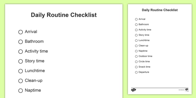 Daily Routine Chart With Time