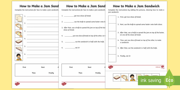 Differentiated How To Make A Jam Sandwich Worksheet Worksheets