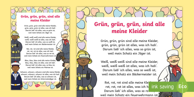 Grün Grün Grün Sind Alle Meine Kleider Song Lyrics - German
