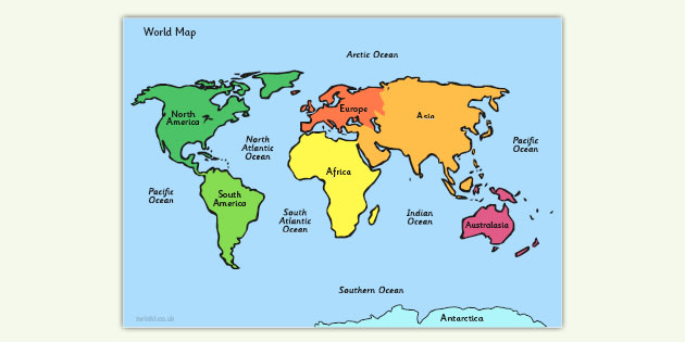 map of the world labelled geography resource twinkl