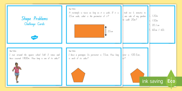 Geometry Word Problems Challenge Cards for revision