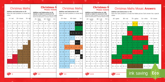 Conversational buyer Arise Christmas Maths Mosaic Worksheet / Worksheets English/Romanian