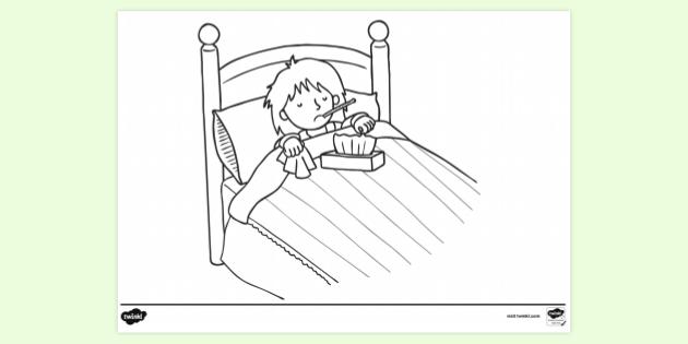 FREE! - Child Ill in Bed Colouring Sheet (teacher made)