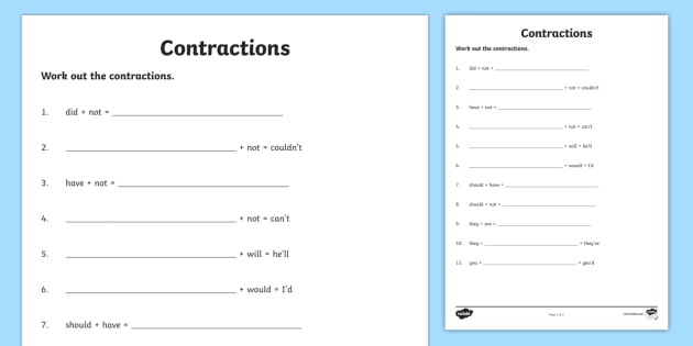 contractions homework year 4