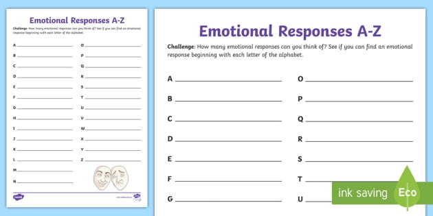 Emotional Responses A-Z Worksheet (teacher Made)