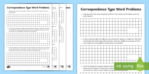 Correspondence Type Word Problems Worksheet / Worksheets