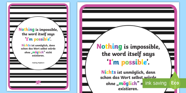 Nothing Is Impossible Motivational Poster English German