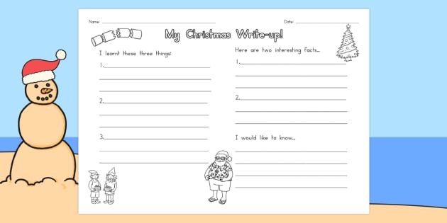 Christmas Write Up Worksheet