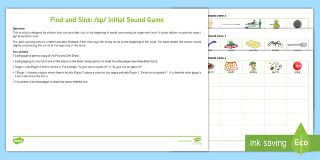 Find And Sink Sp Initial Sound Worksheet Teacher Made