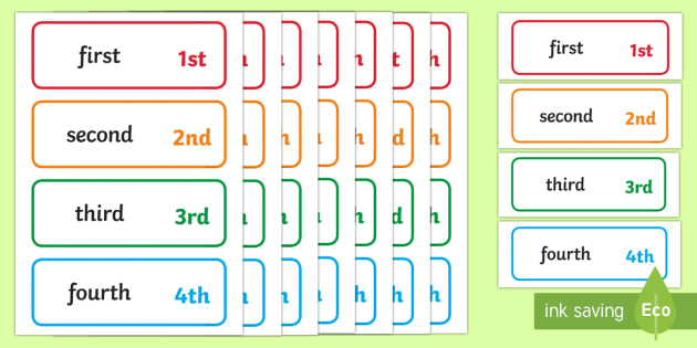 Ordinal Words and Numbers Word Wall and Matching Activity Cards
