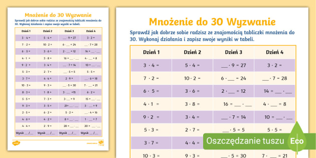 Mnożenie | Wyzwanie z mnożeniem w zakresie 30