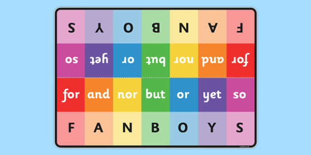 printable worksheet types of sentences 4 on connectives, Table  co FANBOYS conjunctions, Prompt