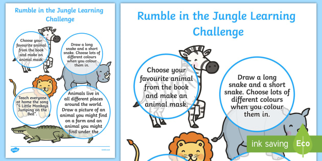 Rumble In The Jungle Eyfs Home Learning Challenge Sheet Nursery Fs1 Rumble