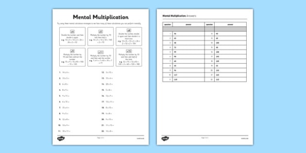 Mental Multiplication Worksheets