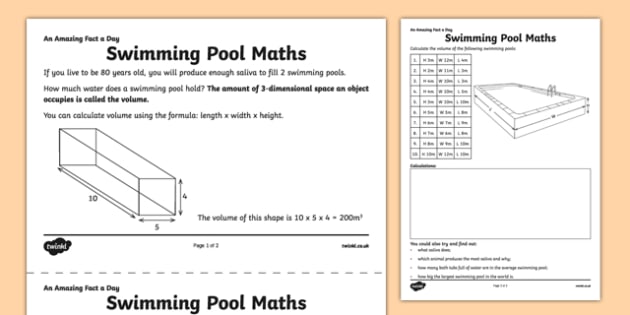 Swimming Pool Maths Worksheet / Worksheet (teacher made)