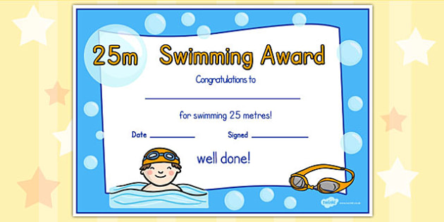 25m swimming certificate (teacher made).