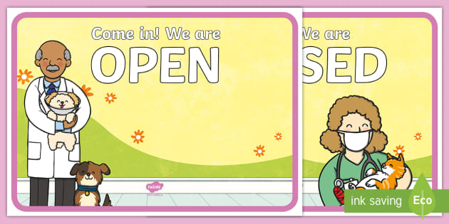 Vets Open Sign The Vets Aistear Open and Closed Role-Play Signs