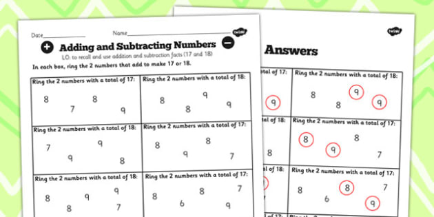 number-facts-to-20-find-pairs-to-17-and-18-worksheet-number