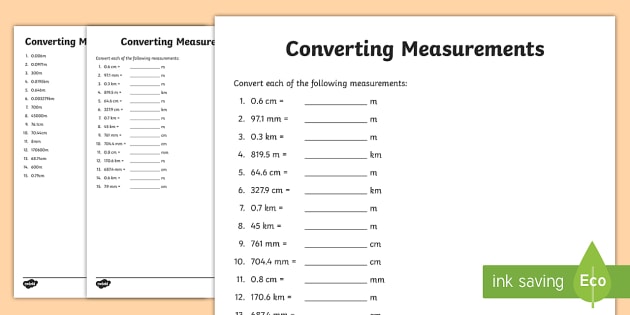 Converting Measurements Worksheet / Activity Sheet