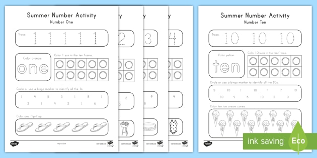 summer math counting 1 10 activities k 2 math resources